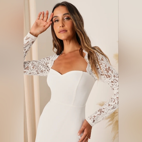 Lulus Promised Forever White Lace Long Sleeve Backless Maxi Dress M Wedding Boho - Picture 4 of 11